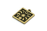 Brass Square Charm, 2 Raw Brass Square Charms With 1 Loop, Moon Phases Findings, Star Findings (18x16x1.4mm) N2355