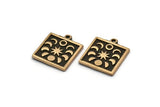 Brass Square Charm, 2 Raw Brass Square Charms With 1 Loop, Copper Moon Phases Findings, Copper Star Findings (18x16x1.4mm) N2356