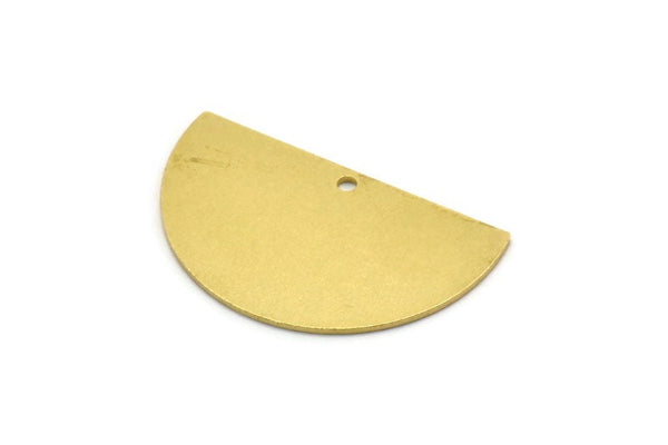 Semi Circle Charm, 4 Raw Brass Half Moon Charms With 1 Hole, Stamping Blank (33x20x0.80mm) A6643