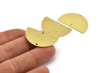 Semi Circle Charm, 4 Raw Brass Half Moon Charms With 2 Holes, Stamping Blank (33x20x0.80mm) A6781
