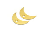 Brass Moon Charm, 10 Raw Brass Crescent Moon Charms With 1 Hole, Star Charms (28x9x0.60mm) A6776