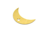 Brass Moon Charm, 10 Raw Brass Crescent Moon Charms With 1 Hole, Star Charms (28x9x0.60mm) A6776