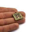 Brass Square Charm, Raw Brass Square Charm With 1 Loop, Copper Moon Phases Findings, Copper Star Findings (26x23x1.5mm) N2346