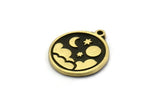 Brass Round Charm, 2 Raw Brass Round Charms With 1 Loop, Cloud Findings, Moon And Star Findings (19x16x1.4mm) N2336