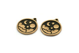 Brass Round Charm, 2 Raw Brass Round Charms With 1 Loop, Copper Cloud Findings, Copper Moon And Star Findings (19x16x1.4mm) N2337