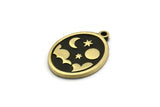 Brass Oval Charm, 2 Raw Brass Oval Charms With 1 Loop, Cloud Findings, Moon And Star Findings (20x15x1.4mm) N2314