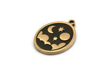 Brass Oval Charm, 2 Raw Brass Oval Charms With 1 Loop, Copper Cloud Findings, Copper Moon And Star Findings (20x15x1.4mm) N2315