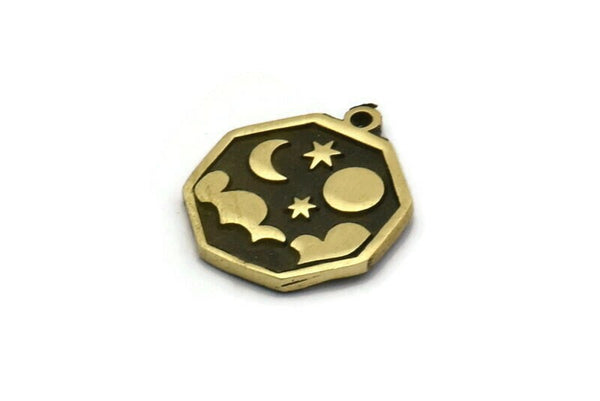 Brass Octagon Charm, 2 Raw Brass Octagon Charms With 1 Loop, Cloud Findings, Moon And Star Findings (19x16x1.5mm) N2333