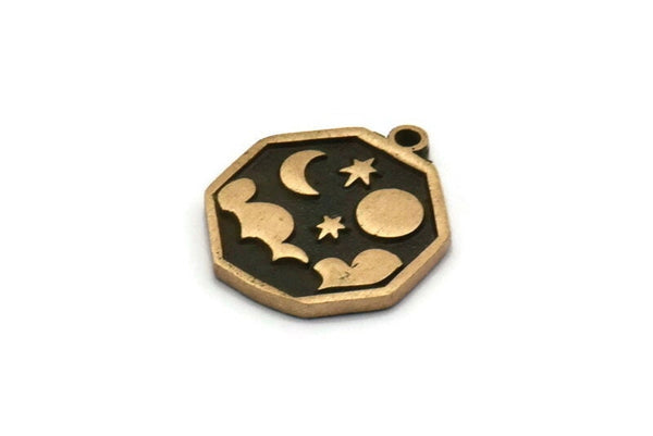 Brass Octagon Charm, 2 Raw Brass Octagon Charms With 1 Loop, Copper Cloud Findings, Copper Moon And Star Findings (20x16x1.5mm) N2334