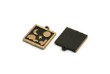 Brass Square Charm, 2 Raw Brass Square Charms With 1 Loop, Copper Cloud Findings, Copper Moon And Star Findings (18x16x1.5mm) N2343