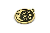 Brass Round Charm, 2 Raw Brass Crescent Moon And Star Charms With 1 Loop, Findings (19x17x1.4mm) N2327