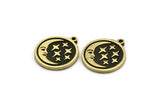 Brass Round Charm, 2 Raw Brass Crescent Moon And Star Charms With 1 Loop, Findings (19x17x1.4mm) N2327