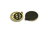 Brass Round Charm, 2 Raw Brass Crescent Moon And Star Charms With 1 Loop, Findings (19x17x1.4mm) N2327