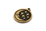 Brass Round Charm, 2 Raw Brass Crescent Moon And Star Charms With 1 Loop, Copper Star Charms, Findings (19x17x1.4mm) N2328