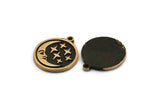 Brass Round Charm, 2 Raw Brass Crescent Moon And Star Charms With 1 Loop, Copper Star Charms, Findings (19x17x1.4mm) N2328