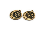 Brass Round Charm, 2 Raw Brass Crescent Moon And Star Charms With 1 Loop, Copper Star Charms, Findings (19x17x1.4mm) N2328