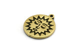 Brass Round Charm, 2 Raw Brass Round Charms With 1 Loop, Sun Findings, Sun Face Charms (19x17x1.4mm) N2321