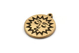 Brass Round Charm, 2 Raw Brass Round Charms With 1 Loop, Copper Sun Findings, Copper Sun Face Charm (19x17x1.4mm) N2322