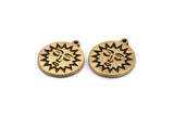 Brass Round Charm, 2 Raw Brass Round Charms With 1 Loop, Copper Sun Findings, Copper Sun Face Charm (19x17x1.4mm) N2322