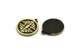 Brass Round Charm, 2 Raw Brass Round Charms With 1 Loop, Motif Findings, Ethnic Motif Charms (18.5x16x1.4mm) N2305