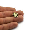 Brass Round Charm, 2 Raw Brass Round Charms With 1 Loop, Motif Findings, Ethnic Motif Charms (18.5x16x1.4mm) N2305