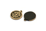 Brass Round Charm, 2 Raw Brass Round Charms With 1 Loop, Copper Motif Findings, Copper Ethnic Motif Charms (18.5x16x1.4mm) N2306