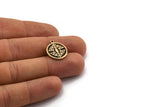 Brass Round Charm, 2 Raw Brass Round Charms With 1 Loop, Copper Motif Findings, Copper Ethnic Motif Charms (18.5x16x1.4mm) N2306