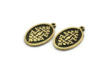 Brass Oval Charm, 2 Raw Brass Oval Charms With 1 Loop, Motif Findings, Ethnic Motif Charms (22x13x1.4mm) N2311
