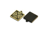 Brass Square Charm, 2 Raw Brass Square Charms With 1 Loop, Motif Findings, Ethnic Motif Charms (18x15x1.5mm) N2308
