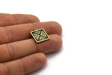 Brass Square Charm, 2 Raw Brass Square Charms With 1 Loop, Motif Findings, Ethnic Motif Charms (18x15x1.5mm) N2308