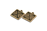 Brass Square Charm, 2 Raw Brass Square Charms With 1 Loop, Copper Motif Findings, Copper Ethnic Motif Charms (18x15x1.5mm) N2309