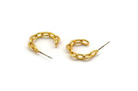 Gold Chain Earring, 2 Gold Plated Brass Soldered Chain Shaped Stud Earrings (20x4mm) N1933