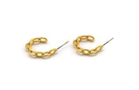 Gold Chain Earring, 2 Gold Plated Brass Soldered Chain Shaped Stud Earrings (20x4mm) N1933