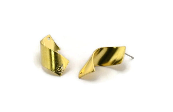 Curved Rectangle Earring, 4 Raw Brass Wavy Rectangle Stud Earrings (29x10mm) Bs 1332 A3451