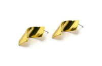 Curved Rectangle Earring, 4 Raw Brass Wavy Rectangle Stud Earrings (29x10mm) Bs 1332 A3451