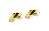 Curved Rectangle Earring, 4 Raw Brass Wavy Rectangle Stud Earrings (29x10mm) Bs 1332 A3451