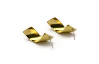 Curved Rectangle Earring, 4 Raw Brass Wavy Rectangle Stud Earrings (29x10mm) Bs 1332 A3451