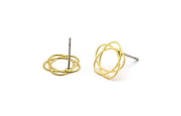 Brass Orbit Earring, 12 Raw Brass Orbit Stud Earrings (11mm) D0657 A2810