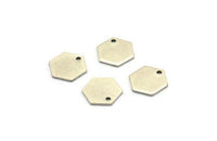 Silver Honeycomb Charm, 8 Antique Silver Plated Brass Hexagon Stamping Blank Tag Charms (12.5x1mm) D0090