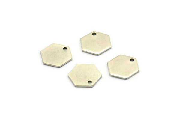 Gümüş Petek Charm, 8 Antik Gümüş Kaplama Pirinç Altıgen Damgalı Boş Etiket Charm (12,5x1 mm) D0090