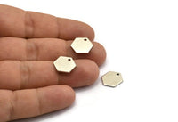 Silver Honeycomb Charm, 8 Antique Silver Plated Brass Hexagon Stamping Blank Tag Charms (12.5x1mm) D0090