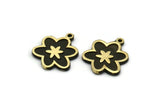 Brass Flower Charm, 2 Raw Brass Flower Charms With 1 Loop, Black Painted Brass Charms, Findings (18x16x1.5mm) N2390