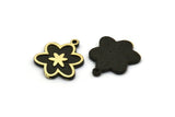 Brass Flower Charm, 2 Raw Brass Flower Charms With 1 Loop, Black Painted Brass Charms, Findings (18x16x1.5mm) N2390
