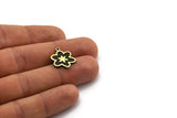 Brass Flower Charm, 2 Raw Brass Flower Charms With 1 Loop, Black Painted Brass Charms, Findings (18x16x1.5mm) N2390