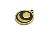 Brass Round Charm, 2 Raw Brass Round Charms With 1 Loop, Crescent Moon Findings (18x16x1.5mm) N2393