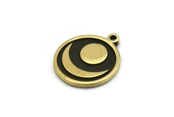 Brass Round Charm, 2 Raw Brass Round Charms With 1 Loop, Crescent Moon Findings (18x16x1.5mm) N2393