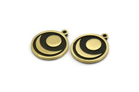 Brass Round Charm, 2 Raw Brass Round Charms With 1 Loop, Crescent Moon Findings (18x16x1.5mm) N2393