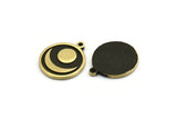Brass Round Charm, 2 Raw Brass Round Charms With 1 Loop, Crescent Moon Findings (18x16x1.5mm) N2393