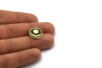 Brass Round Charm, 2 Raw Brass Round Charms With 1 Loop, Crescent Moon Findings (18x16x1.5mm) N2393