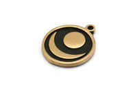 Brass Round Charm, 2 Raw Brass Round Charms With 1 Loop, Copper Crescent Moon Findings (18x16x1.5mm) N2394